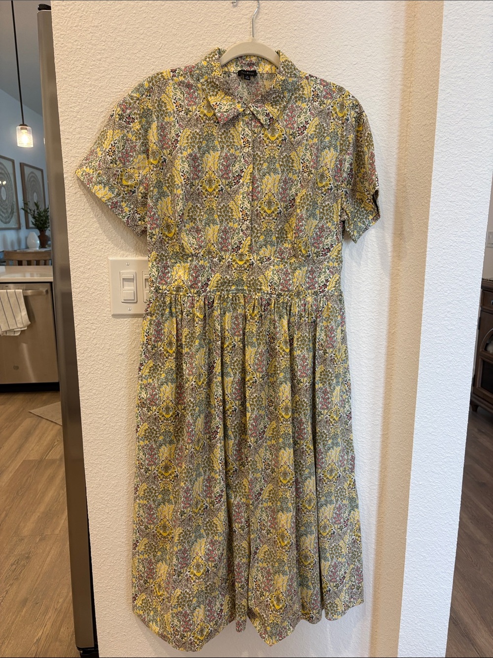 Talbots Yellow Floral Short-Sleeve Collared Dress